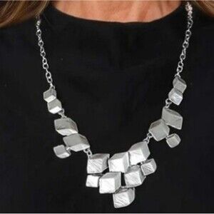 Cubist Necklace Artistic Silver Hammered Jewelry Unisex